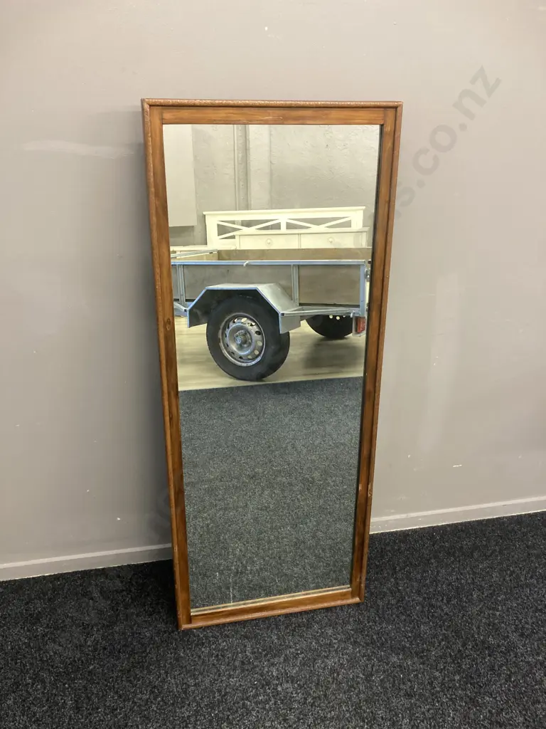Vintage Heavy Oak & Mahogany Framed Rectangular Mirror. 129 x 52cm Image 1++